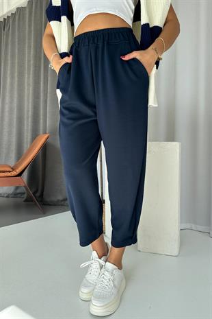 Modal Kumaş Paça Tutturmalı Kadın Pantolon - Lacivert