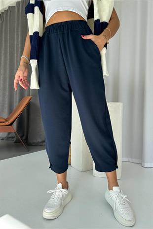 Modal Kumaş Paça Tutturmalı Kadın Pantolon - Lacivert