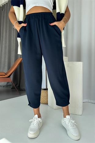 Modal Kumaş Paça Tutturmalı Kadın Pantolon - Lacivert