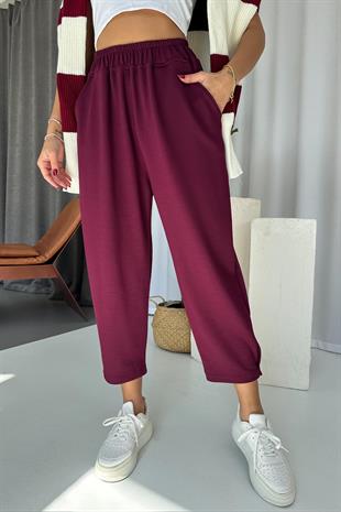Modal Kumaş Paça Tutturmalı Kadın Pantolon - Mürdüm