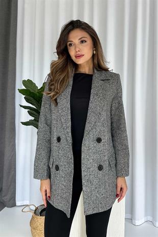 Omzu Vatkalı Blazer Kadın Ceket - Gri