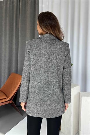 Omzu Vatkalı Blazer Kadın Ceket - Gri