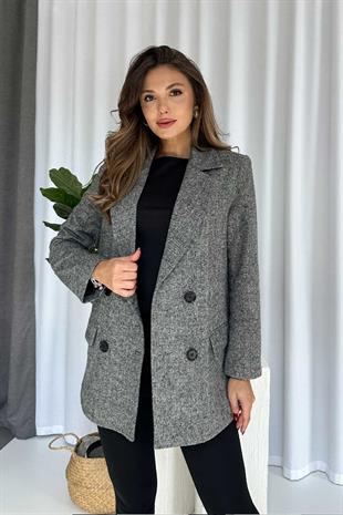 Omzu Vatkalı Blazer Kadın Ceket - Gri