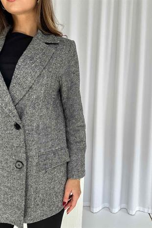 Omzu Vatkalı Blazer Kadın Ceket - Gri