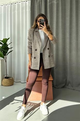 Omzu Vatkalı Blazer Kadın Ceket - Kahverengi