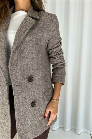 Omzu Vatkalı Blazer Kadın Ceket - Kahverengi