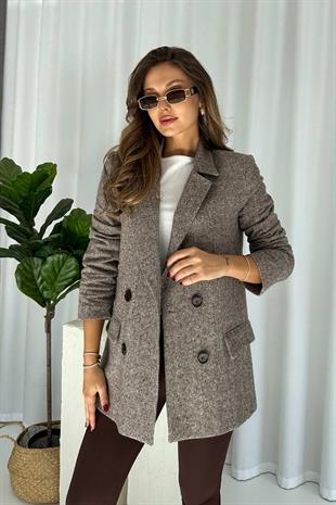 Omzu Vatkalı Blazer Kadın Ceket - Kahverengi