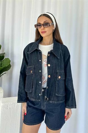 Oversize Cep Detay Denim Ceket