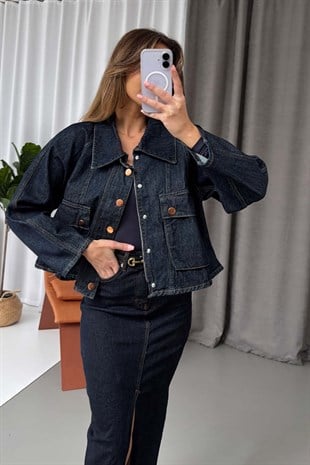 Oversize Cep Detay Denim Ceket
