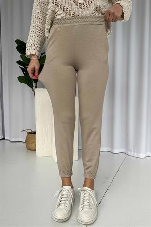 Paçası Lastikli Cepli Jogger Eşofman Altı - Taş