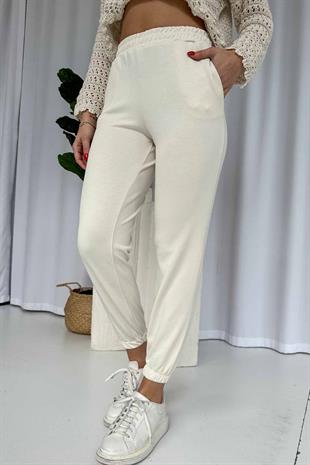 Paçası Lastikli Cepli Jogger Eşofman Altı - Ekru
