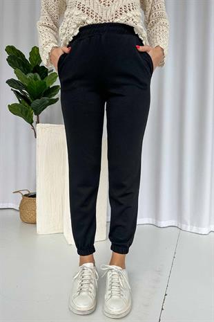 Paçası Lastikli Cepli Jogger Eşofman Altı - Siyah