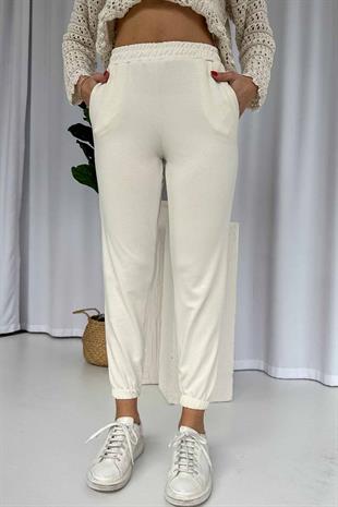 Paçası Lastikli Cepli Jogger Eşofman Altı - Ekru