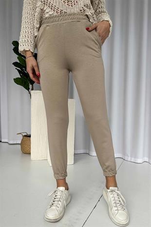 Paçası Lastikli Cepli Jogger Eşofman Altı - Taş