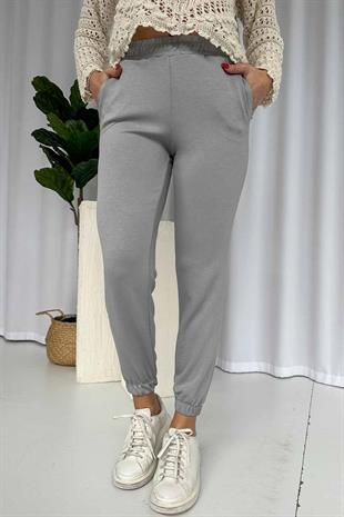 Paçası Lastikli Cepli Jogger Eşofman Altı - Gri