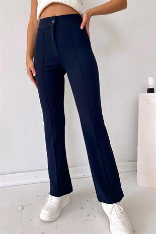Palazzo Full Likralı Yüksek Bel Kadın Pantolon - Lacivert