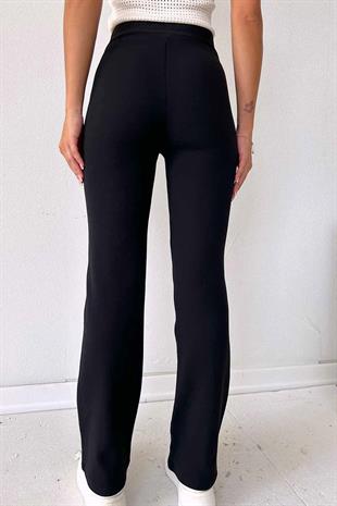 Palazzo Full Likralı Yüksek Bel Kadın Pantolon - Siyah