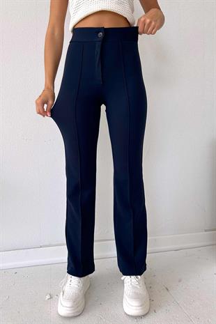 Palazzo Full Likralı Yüksek Bel Kadın Pantolon - Lacivert