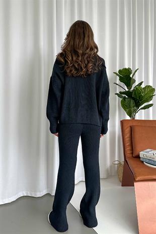 Paraşüt Kumaş Detaylı Örme Takım - Lacivert