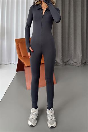 Parmak Geçirme Detay İçi Şardonlu Dalgıç Tulum - İndigo