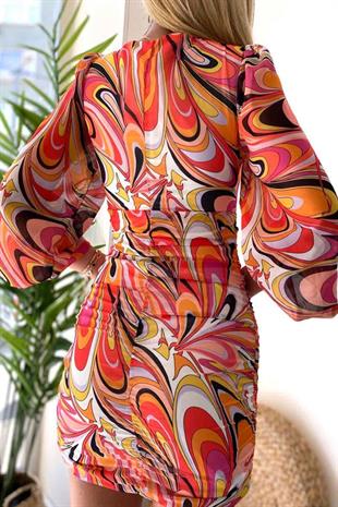 Pembe Uzun Kollu Şifon Mattea Kadın Elbise