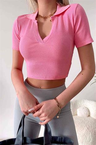 Polo Yaka Crop - Pudra