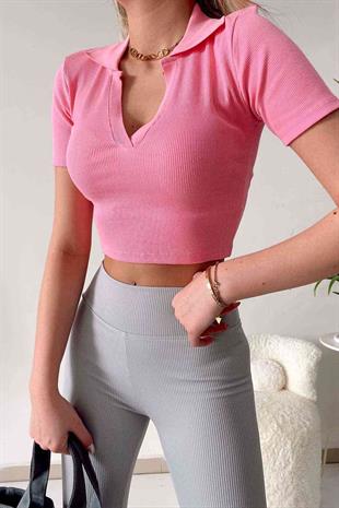 Polo Yaka Crop - Pudra