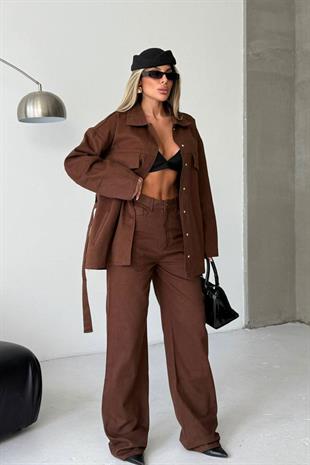 Premium Gabardin Ceket Pantolon Takım - Kahverengi