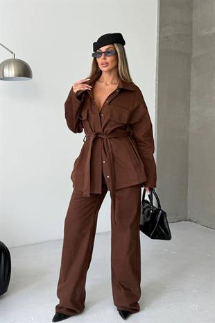 Premium Gabardin Ceket Pantolon Takım - Kahverengi