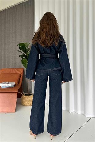 Premium Kot Ceket Pantolon Takım - Lacivert