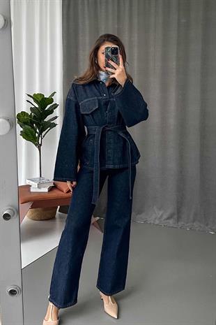 Premium Kot Ceket Pantolon Takım - Lacivert