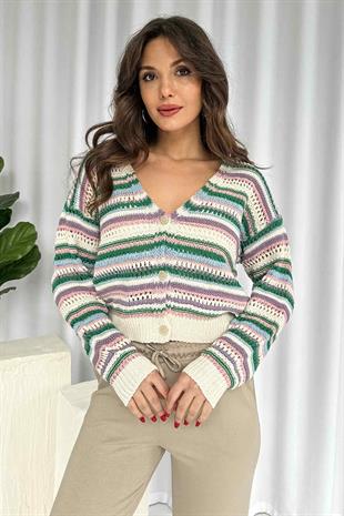 Renkli Çizgili Triko Kadın Hırka