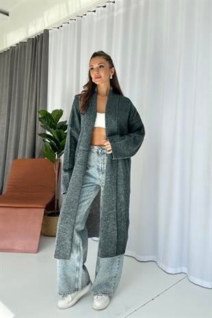 Şal Yaka Uzun Triko Hırka - Antrasit