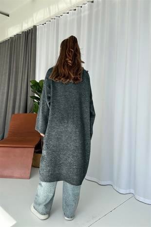 Şal Yaka Uzun Triko Hırka - Antrasit