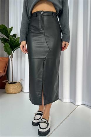 Şardonlu İthal Kalem Etek - Siyah