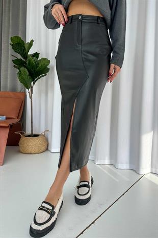 Şardonlu İthal Kalem Etek - Siyah