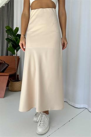 Saten Uzun Kadın Etek - Bej