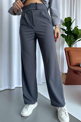 Scuba Krep Çift Düğmeli Palazzo Kadın Pantolon - Füme