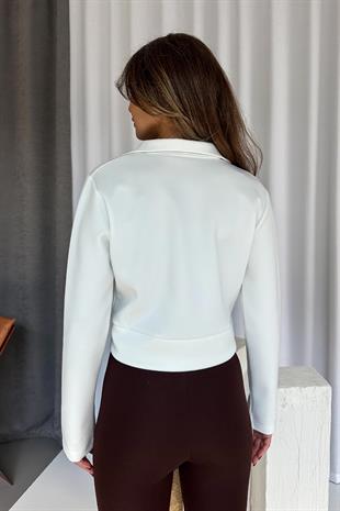 Scuba Kumaş Fermuarlı Ceket - Beyaz