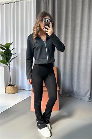 Scuba Kumaş Fermuarlı Ceket - Siyah