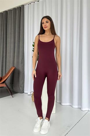 Spor Ayak Detaylı Kadın Tulum - Bordo