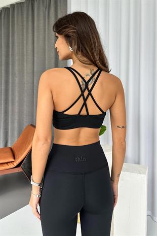 Spor Model Dalgıç Kumaş Kadın Crop - Siyah