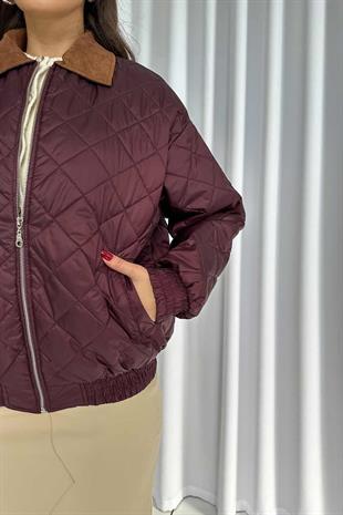 Süet Yaka Mont - Bordo