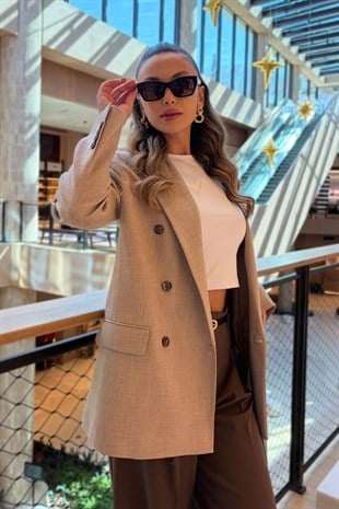 Süs Cepli Kareli Blazer Kadın Ceket