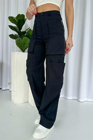 Tensel Özel Tasarım Kadın Kargo Pantolon - Siyah
