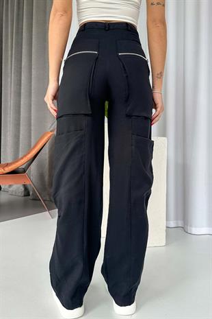 Tensel Özel Tasarım Kadın Kargo Pantolon - Siyah