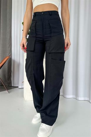 Tensel Özel Tasarım Kadın Kargo Pantolon - Siyah