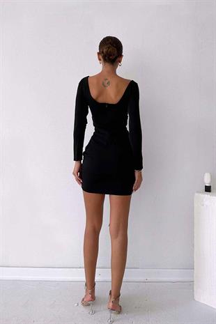 Uzun Kol Betria Elbise - Siyah