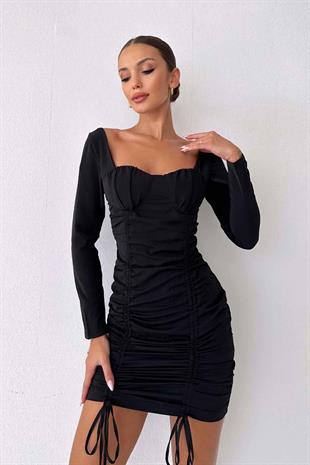 Uzun Kol Betria Elbise - Siyah