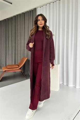 Uzun Yumoş Hırka - Bordo
